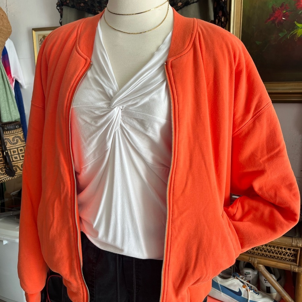 Jones New York Orange Bomber Jacket Zipper